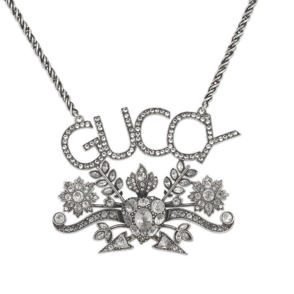 Gucci GUCCY Crystal Necklace in Silver NEW IN BOX - Picture 1 of 8